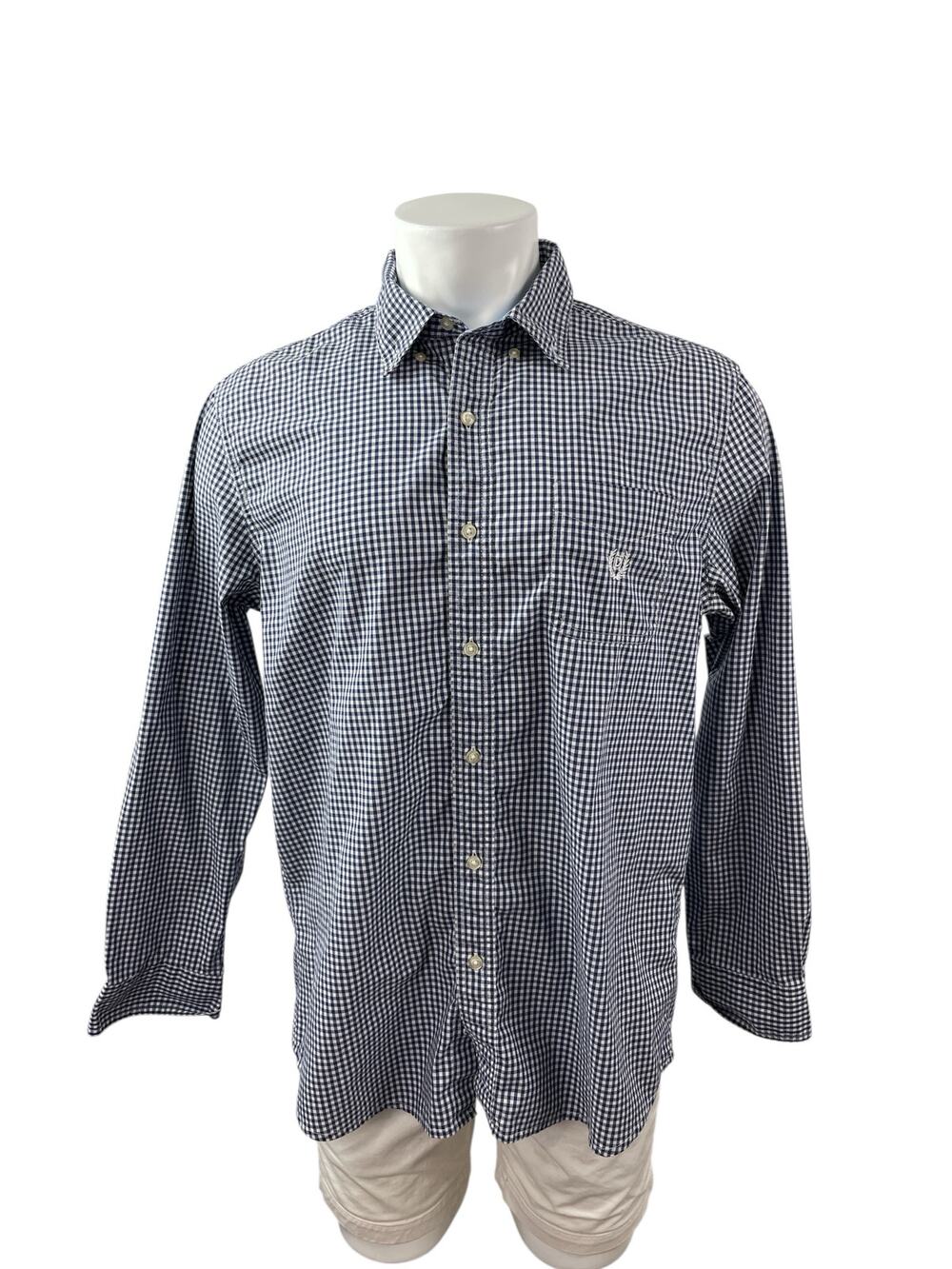 Chaps Men's Blue Gingham Checkered Long Sleeve Button Down Shirt Top Size L